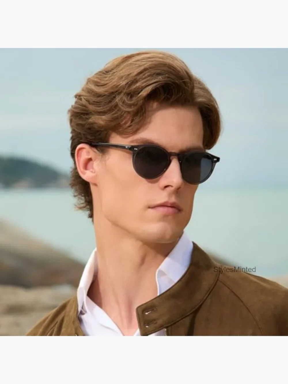 Retro Round Polarized Mens Sunglasses UV Protection Acetate Frame